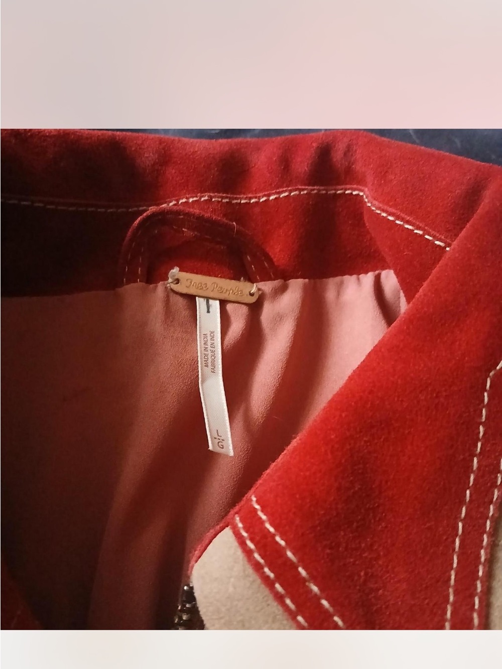 Free People Stars are Psychedelic Red and Blush Suede Jacket Butterfly Leather L - Picture 3 of 3